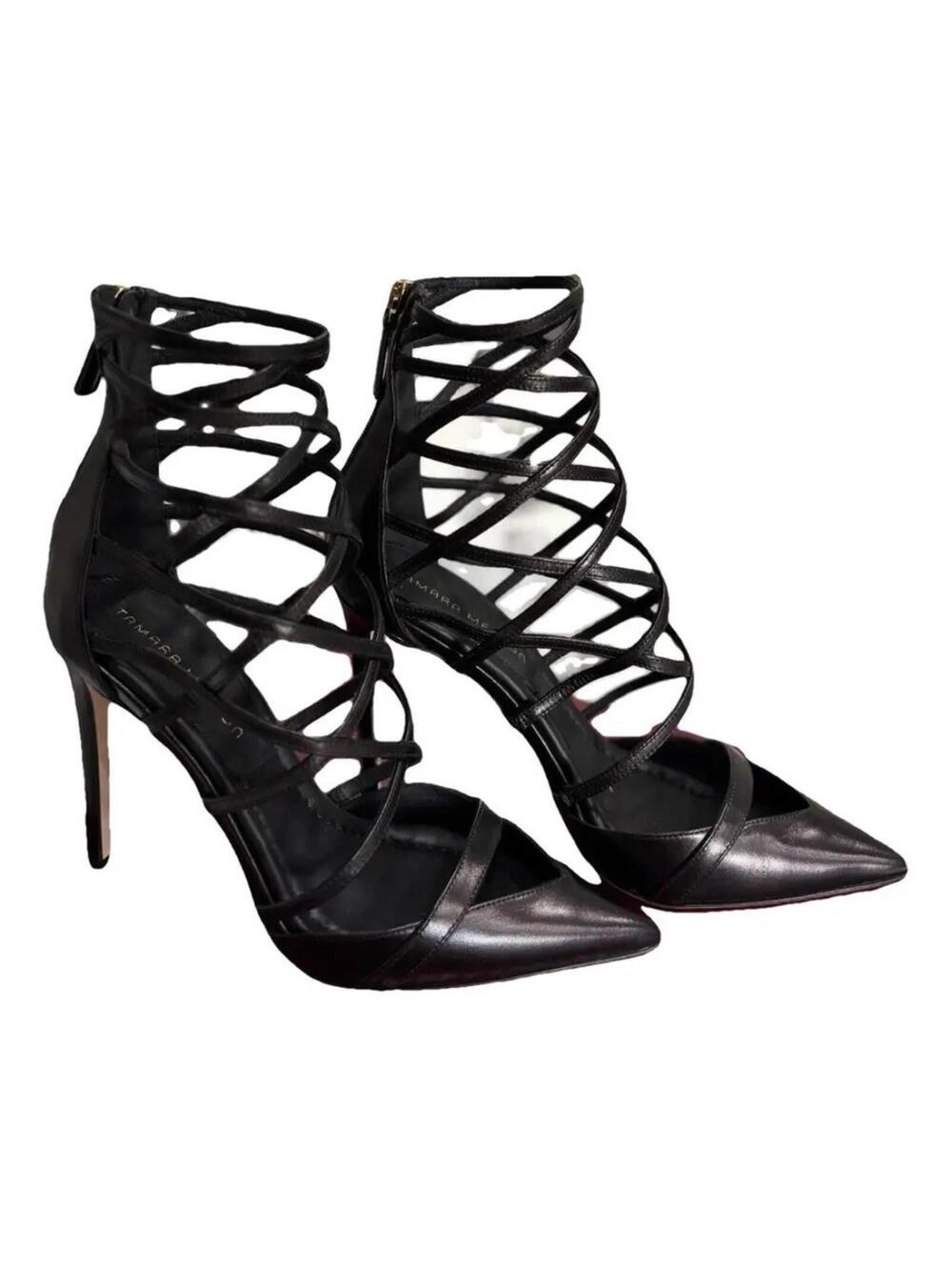 Tamara Mellon heels womens 39..5 9.5 black leather strappy night out dance